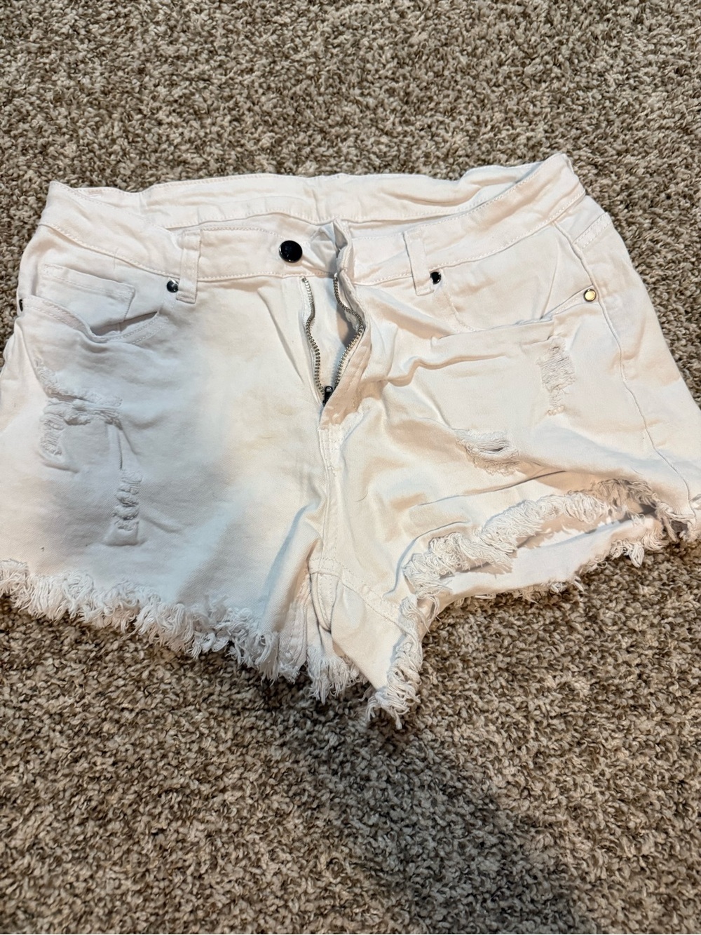 SHEIN White Distressed Frayed Hem Denim Shorts